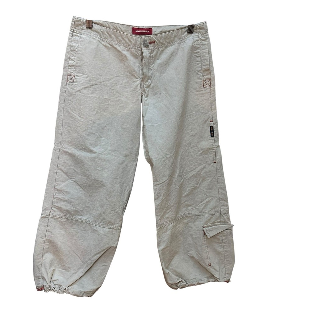 Unionbay Womens Y2K Cargo‎ Pants Tan Drawstring Cuffs Pockets Skater Size 3